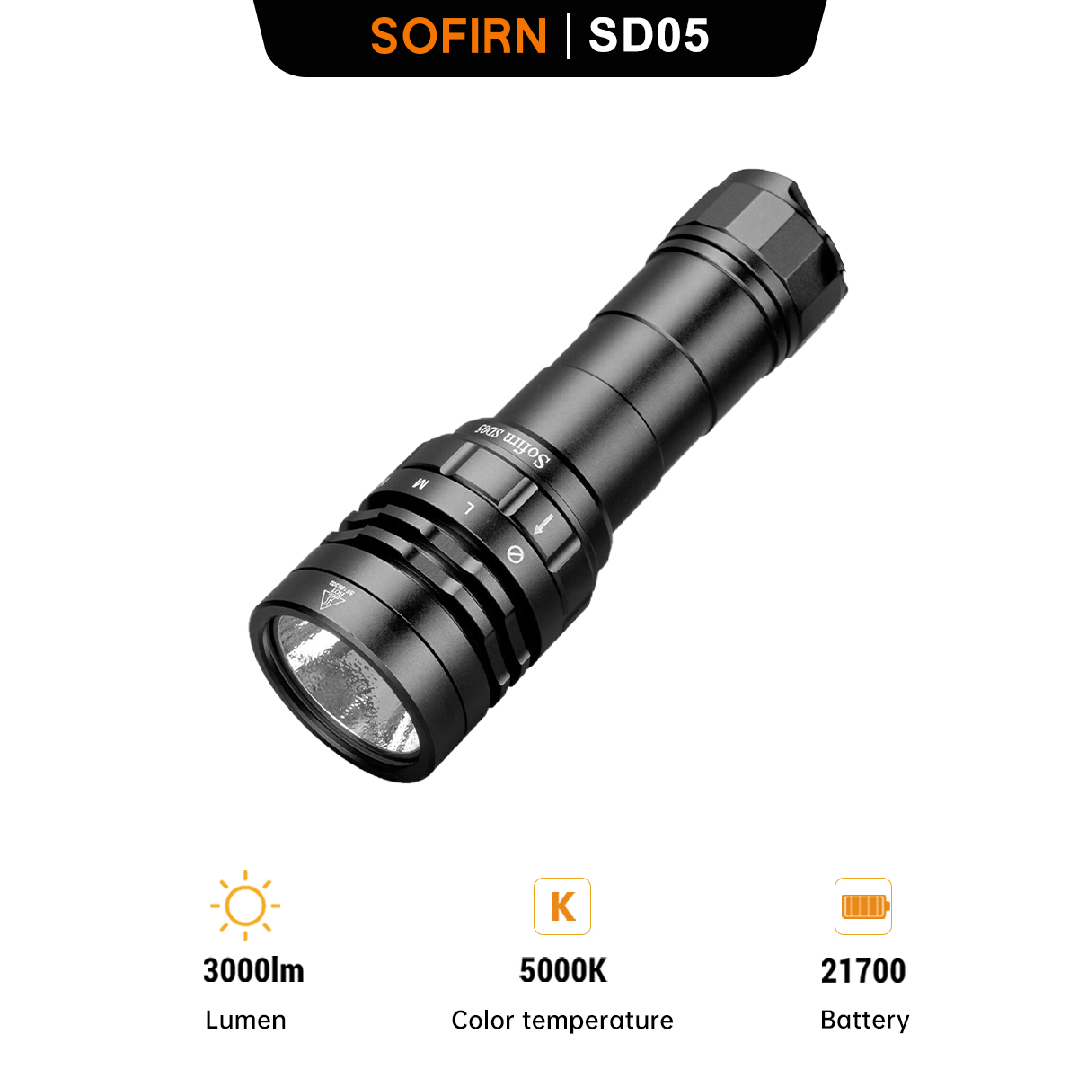 Sofirn SD05 Scuba Dive LED Flashlight 6500k Diving Light Super Bright 3000lm Lamp with Switch 3 Modes