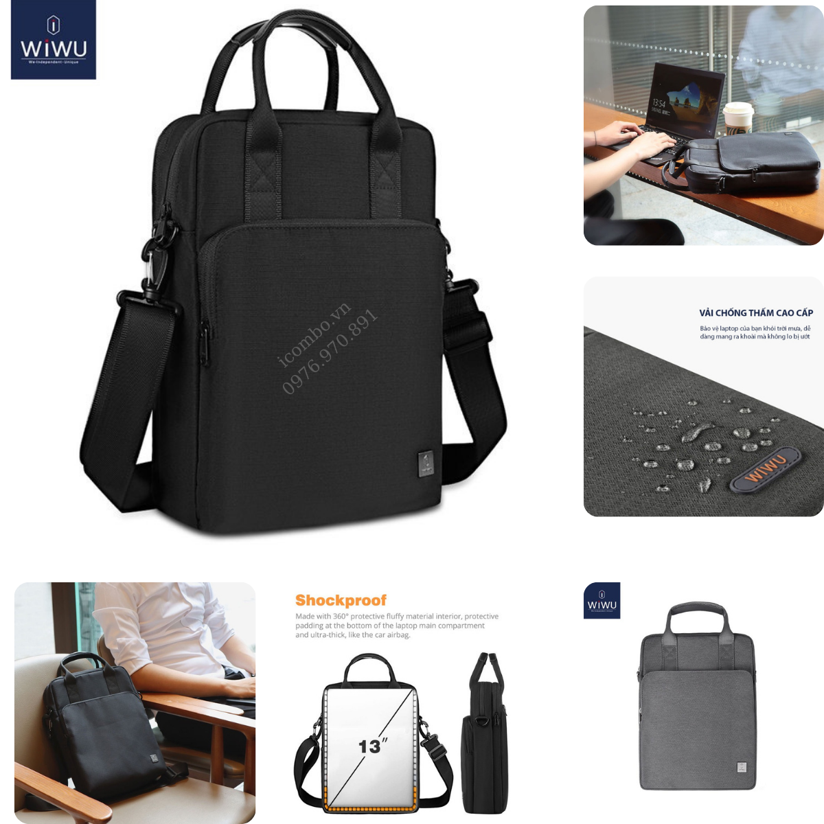 Túi đeo dọc macbook, surface chống sốc cao cấp wiwu. Túi laptop macbook 13inch, 13.3inch