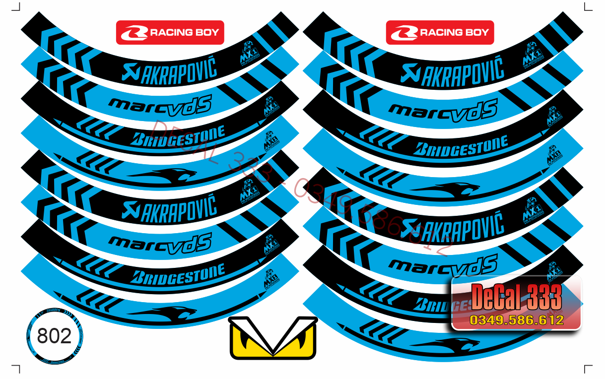 Tem 3 Lớp dán vành bản to ĐEN XANH NGỌC - MS 802 - Chống Nước, Chống Bay Màu