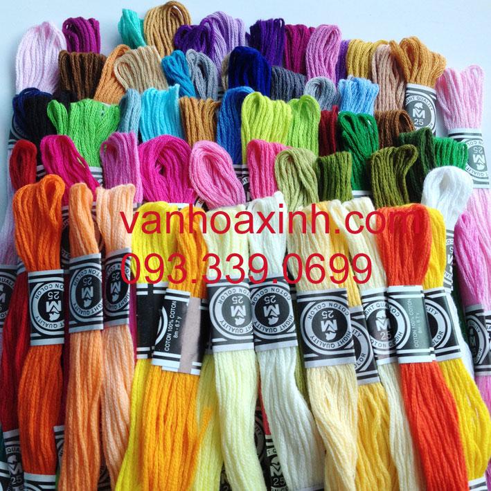 🍀🌺 Chỉ thêu tay truyền thống (thêu tranh) cotton màu trơn khác nhau, TẶNG 1 GỠ CHỈ