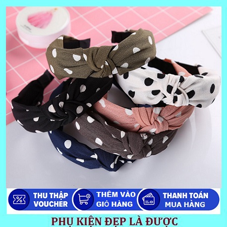 Cài tóc kiểu thắt nút chấm bi style hàn quốc