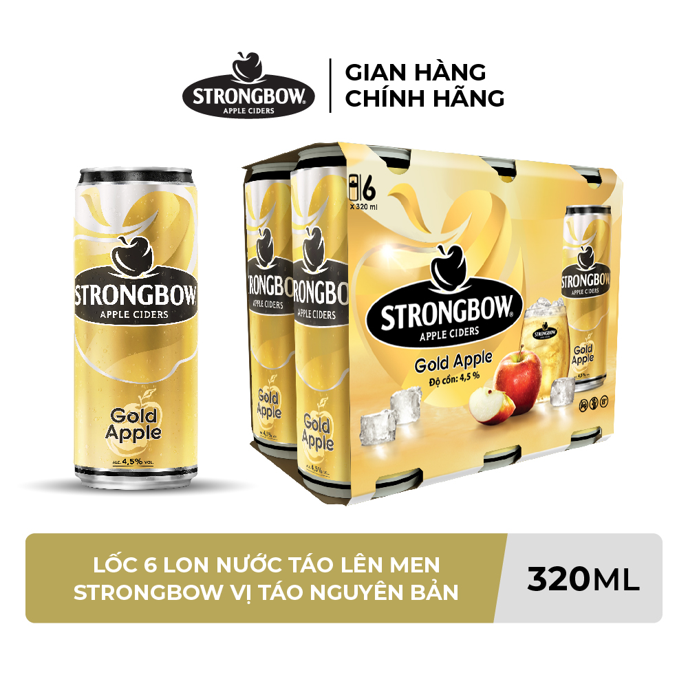 Lốc 6 lon nước táo lên men Strongbow Vị Táo Nguyên bản 320ml/lon