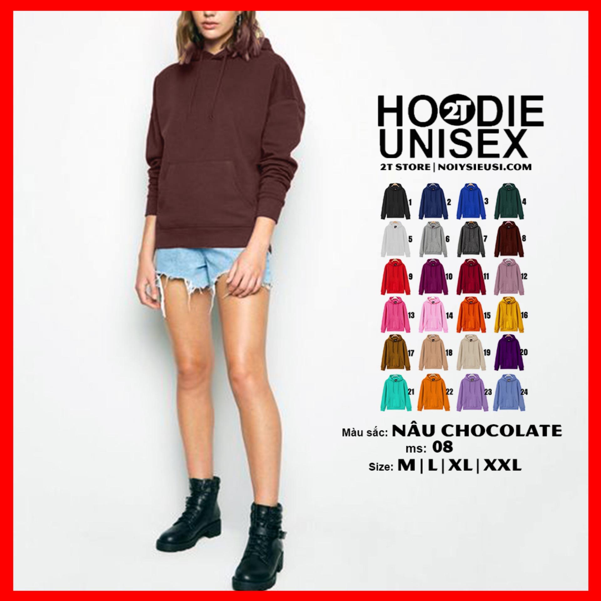 Áo khoác hoodie trơn unisex - nâu socola