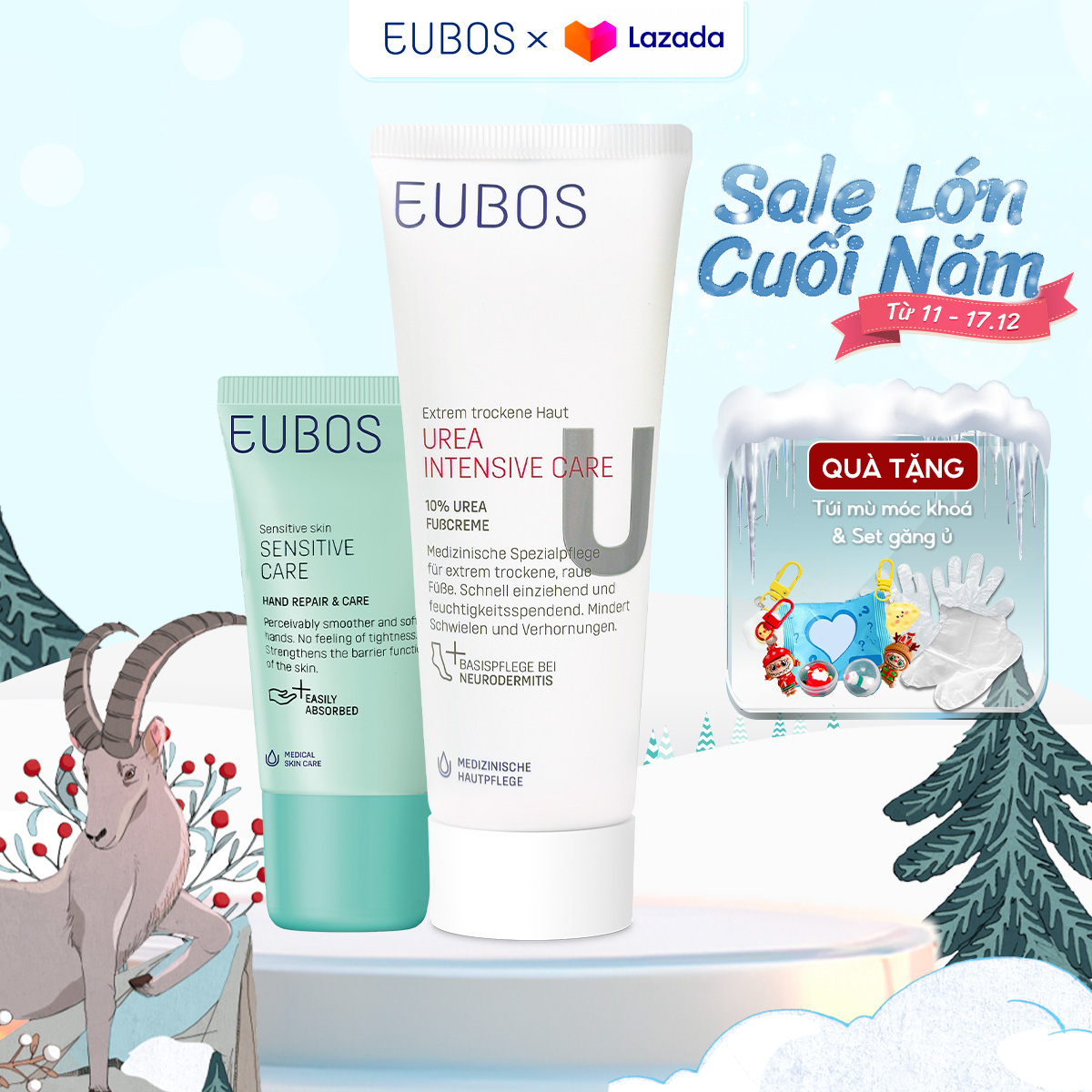 Combo Kem Dưỡng Tay EUBOS 25ml Và Kem Dưỡng Gót Chân UREA 100ml Dưỡng Ẩm, Phục Hồi Da Khô, Da Nhạy Cảm - Đức