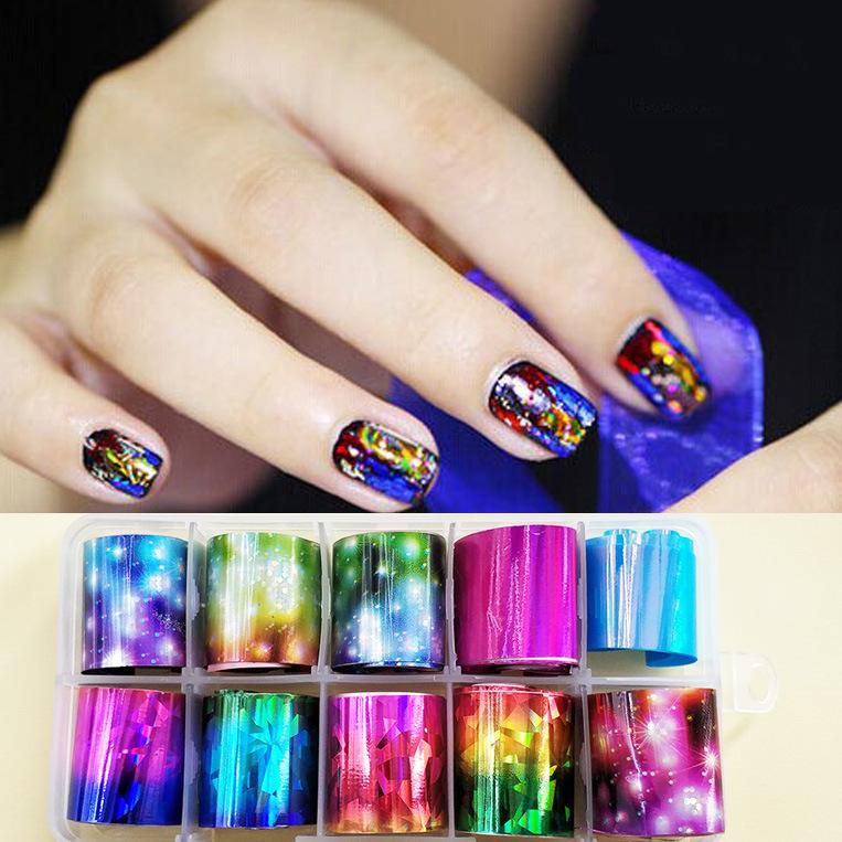 Hộp 10 Cuộn Foi Decal Dán Móng Tay Nhiều Màu Sắc dành cho nail