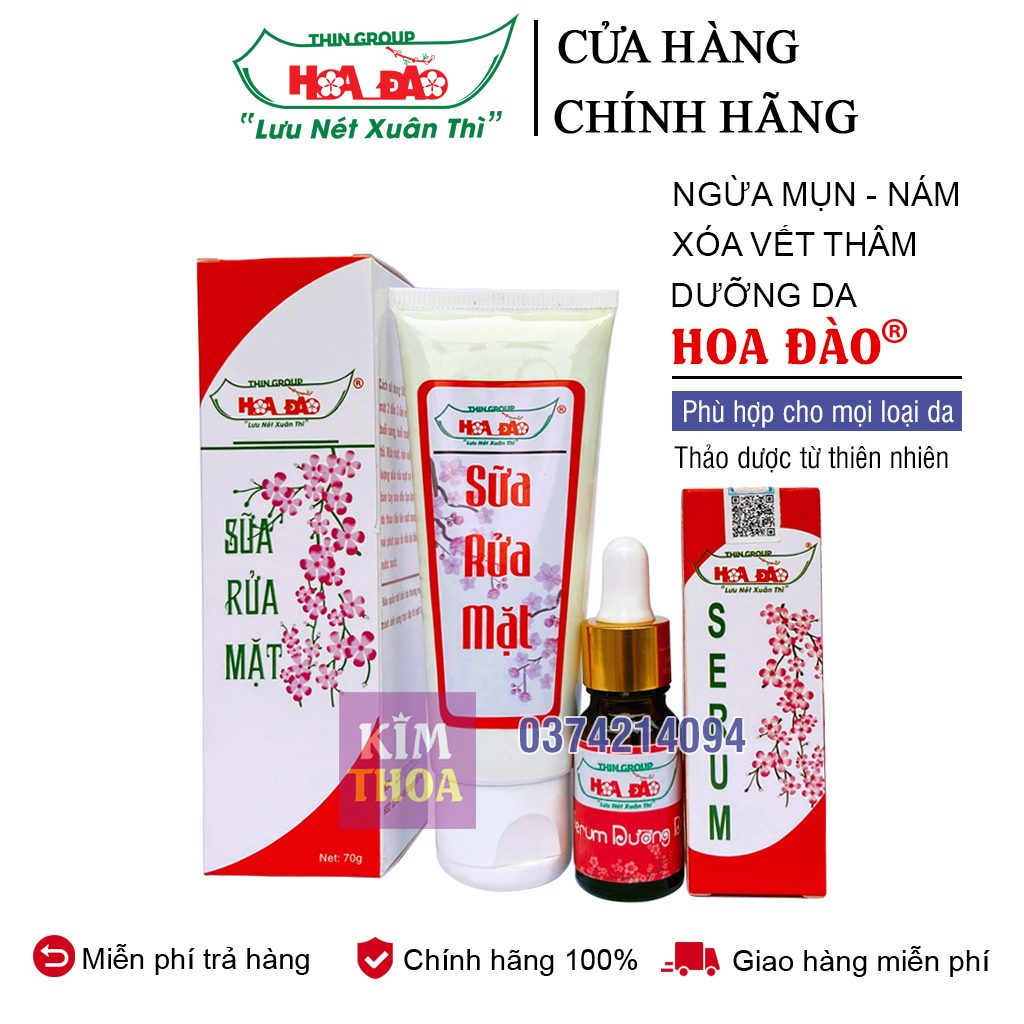 Combo serum và sữa rửa mặt Hoa Đào giúp ngăn ngừa mụn nám và dưỡng da hiệu quả
