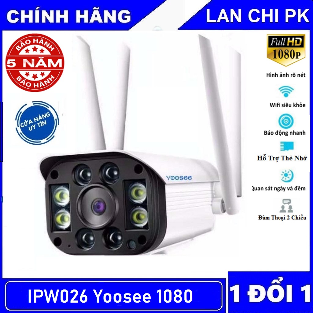 Tặng kèm thẻ , Camera IP Wifi Yoosee 4 Râu xoay 360 độ, độ phân giải FULL HD 5MP 1920x1080p Không Dây ngoài trời chống nước