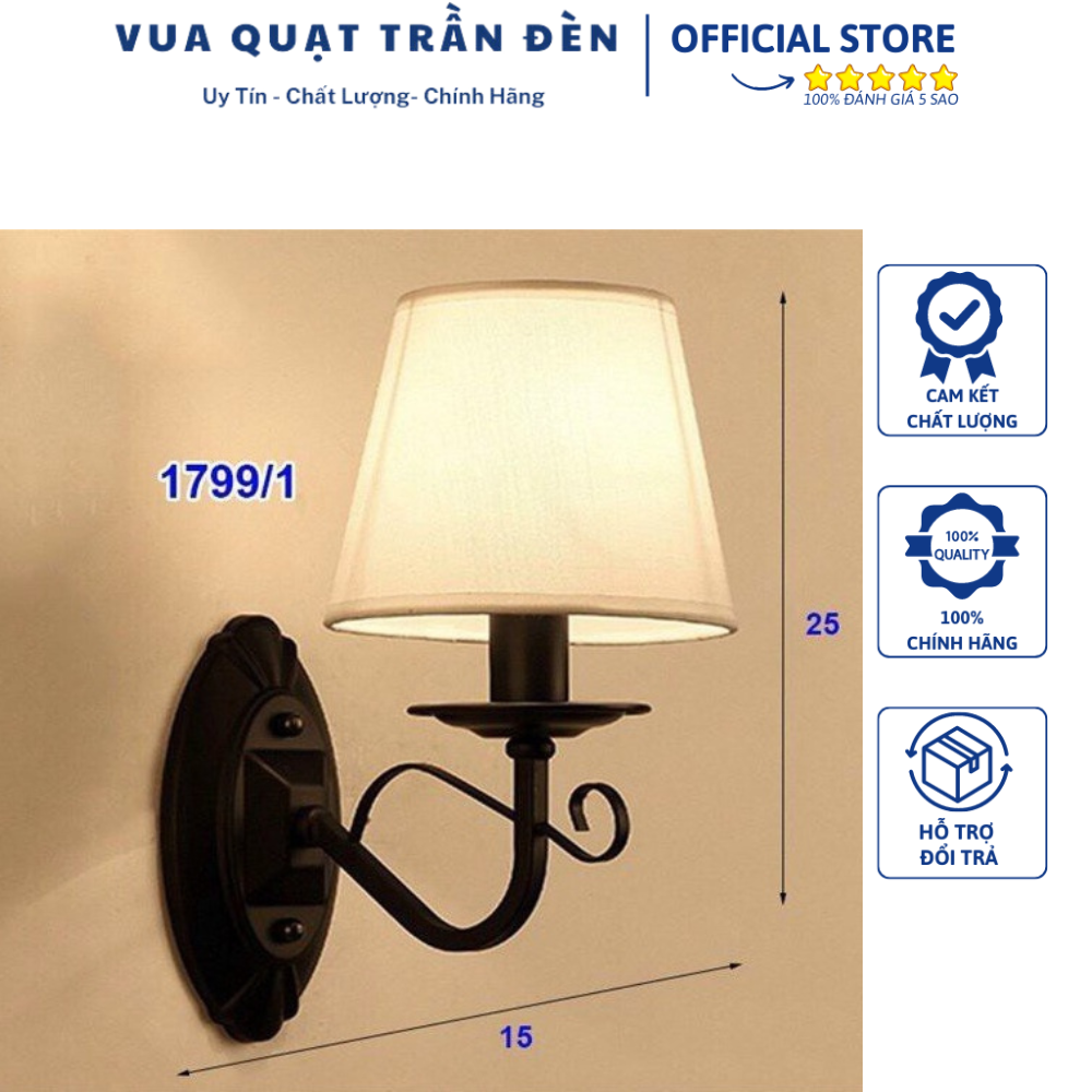 Đèn gắn tường phòng khách/phòng ngủ qtd17, đèn ngủ treo tường trang trí⭐️vua quạt trần đèn