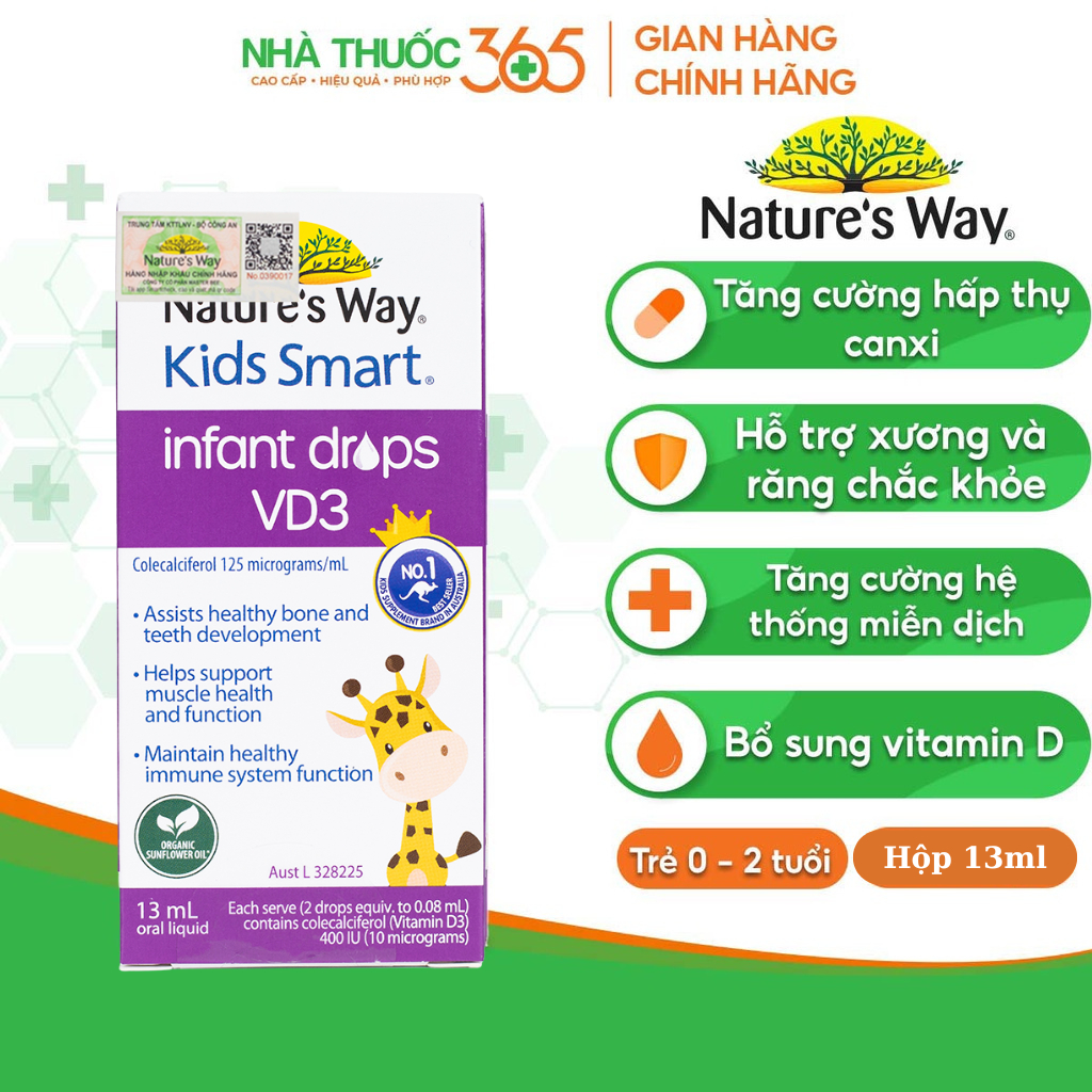 Siro uống nature's way kids smart infant drops vd3 bổ sung vitamin d cho bé - 13ml