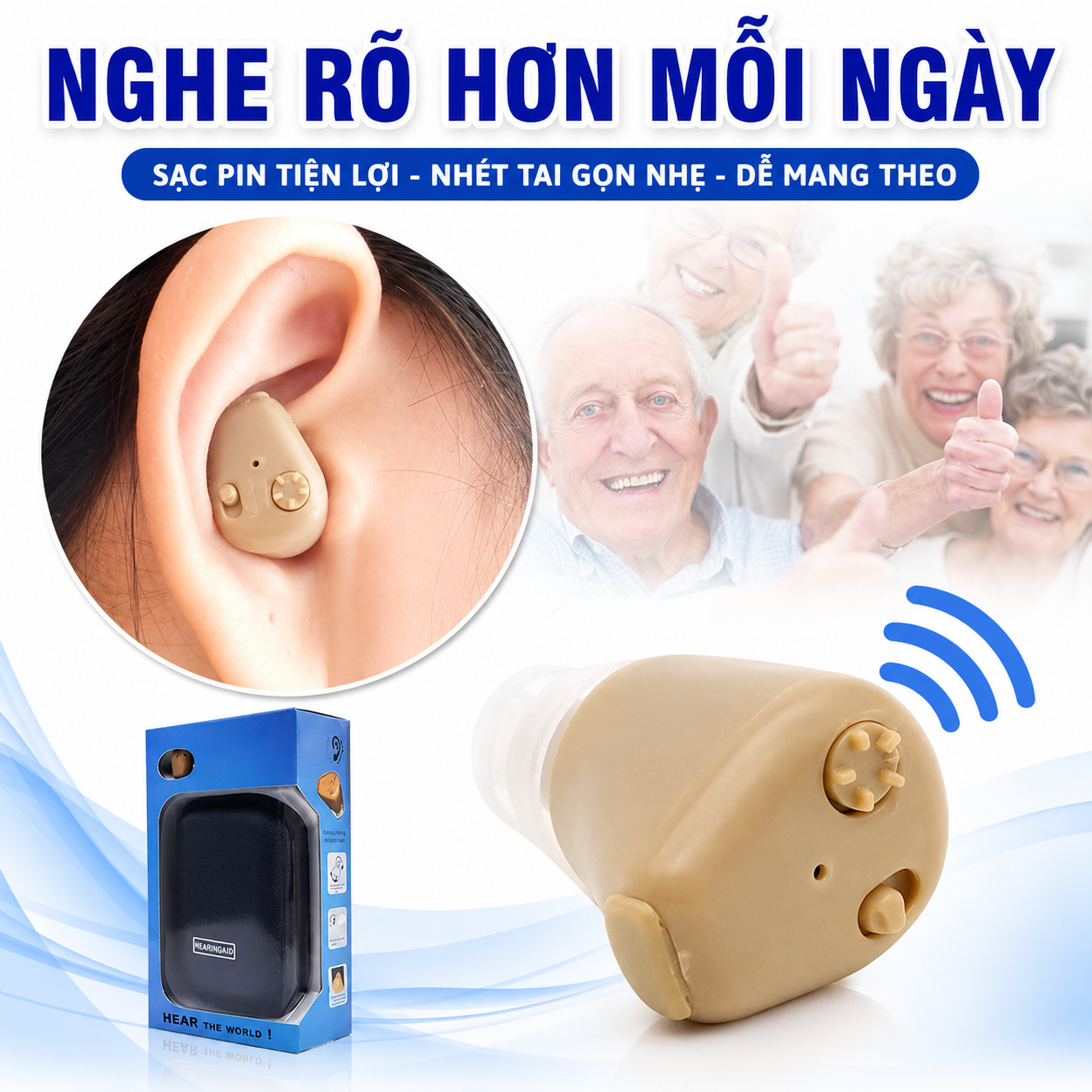 Máy Trợ Thính AXON Mini Nhét Tai Cao Cấp Sạc Pin Tiện Lợi Kèm Hộp Sạc | Thiết Kế Nhỏ Gọn Dễ Mang Theo