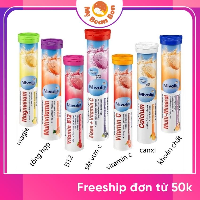 Viên Sủi Mivolis Đức vitamin c khoáng chất và các vị canxi, tổng hợp, các vị khác cho bé từ 2 tuổi trở lên