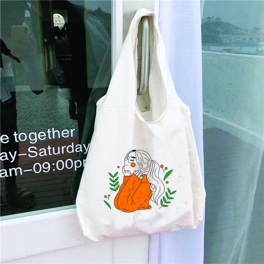 Túi tote vải Canvas mềm in hình cô gái áo cam dày dặn dễ thương, in hình rõ nét, sắc sảo, không bị nhòe, bị lem