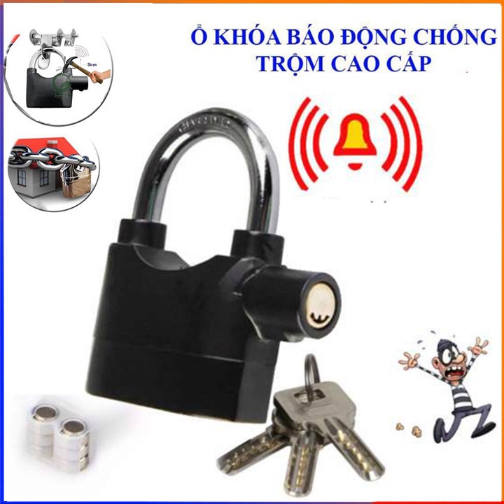 Ổ khoá báo động có còi hú chống trộm tặng kèm pin thay thế - Ổ khoá chống trộm cao cấp có âm thanh còi hú báo động cho gia đình