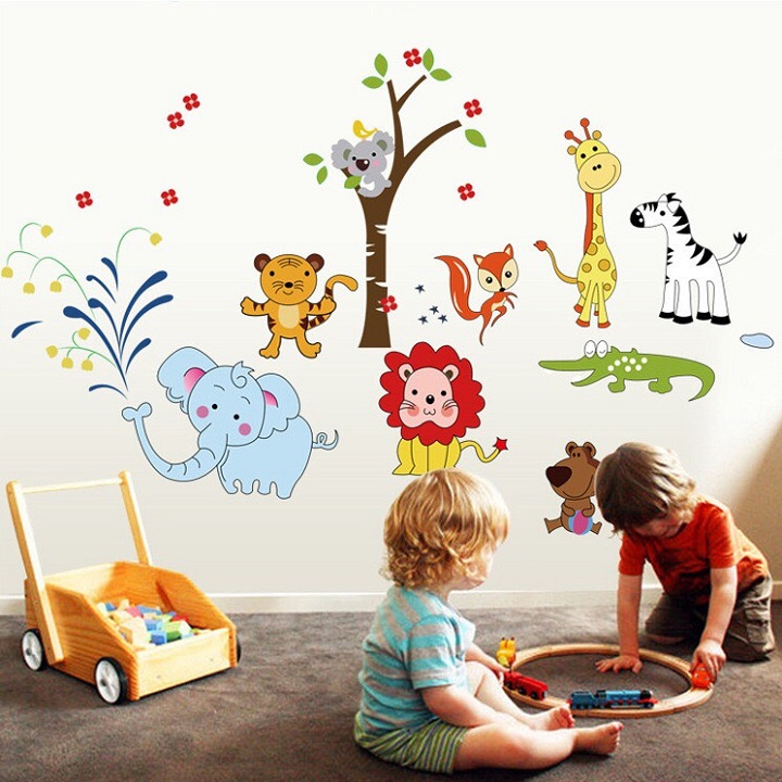 Decal dán tường 9 con thú cho bé