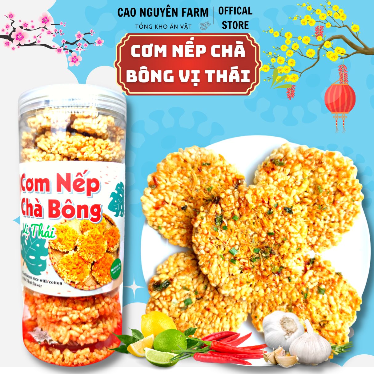 Cơm cháy nếp chà bông gà vị sốt thái 300g Cực ngon giòn rụm thơm cơm cháy sạch Ăn Vặt hot nhất_Cao Nguyên Farm
