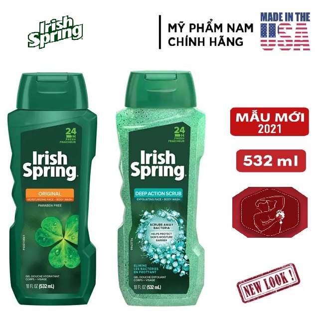 1 chai sữa tắm irish spring 532ml original | deep action scrub | 5in1 - mỹ