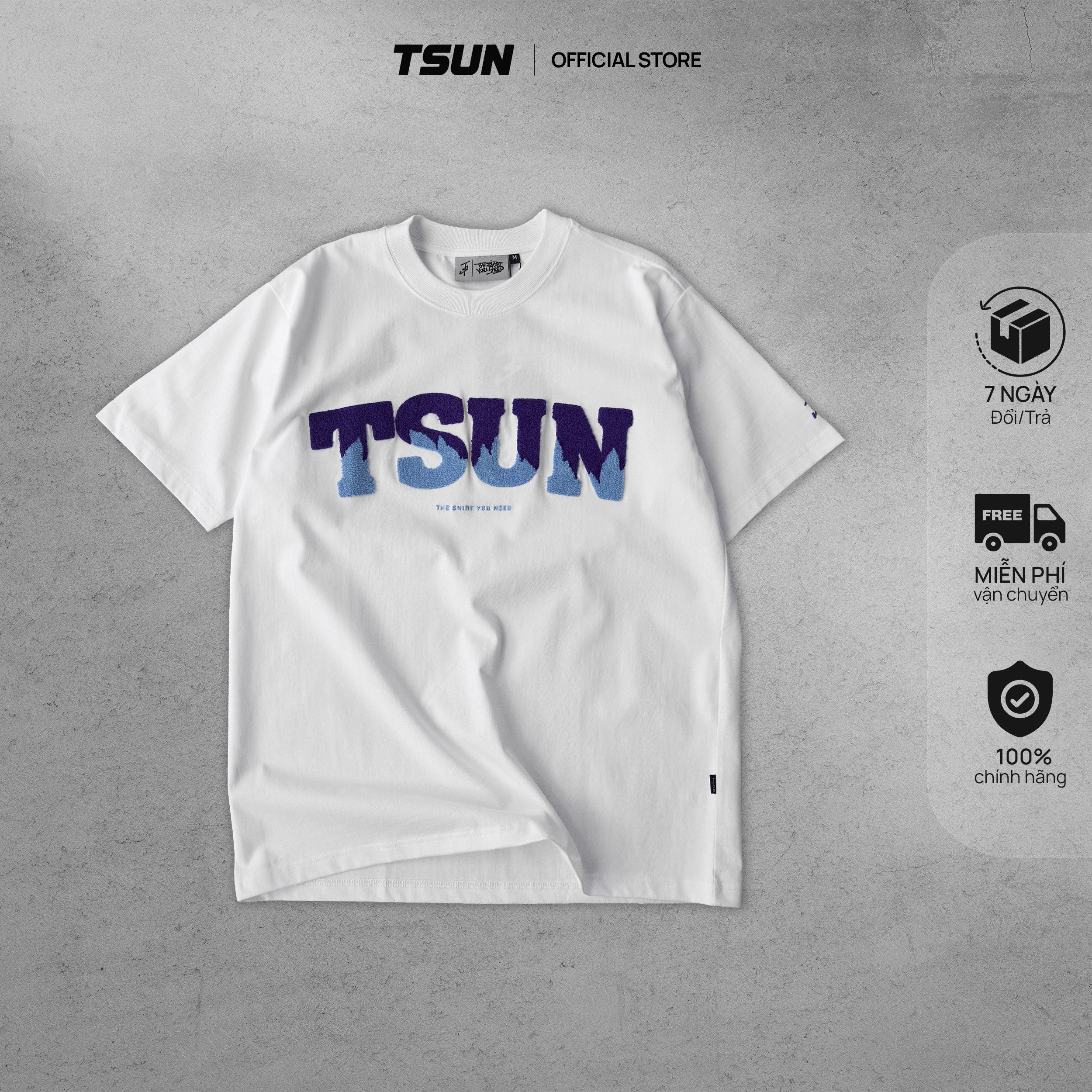 Áo thun tsun archtypo - thêu xù - - trắng - thêu tay áo