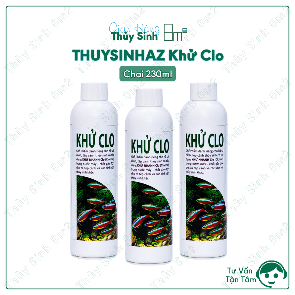 Khử Clo Nước Máy THUYSINHAZ chai 230ml - Khử Độc, Clo, Cloramine Cho Hồ Cá Tép Thủy Sinh - 8m2