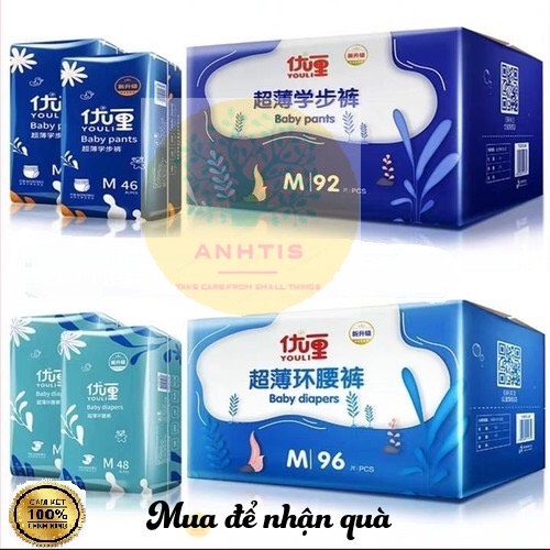 Bỉm youli tã dán/quần size s56/m46/l42/xl40/xxl36/xxxl34