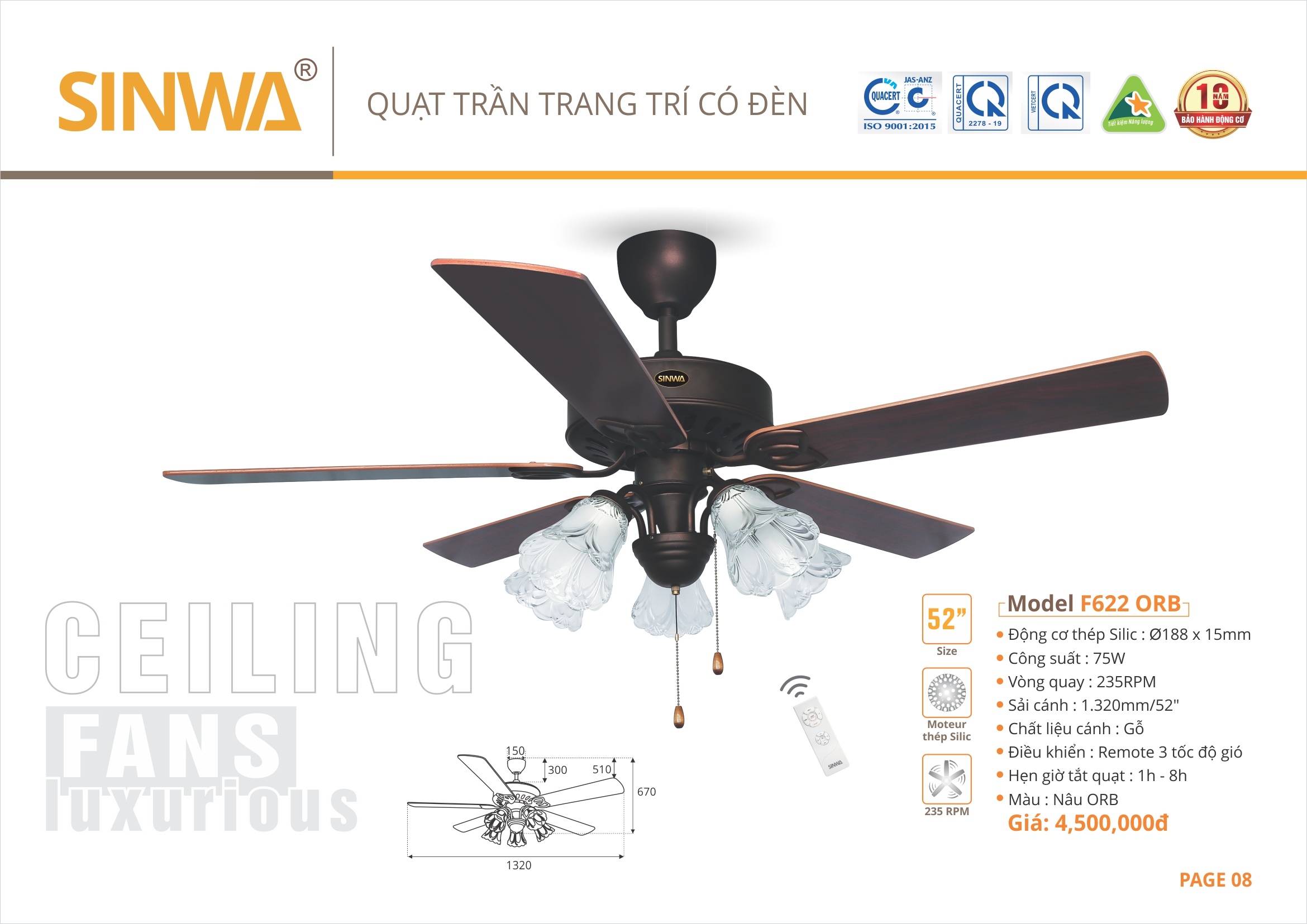 Quạt trần trang trí , quạt trần 5 cánh , quạt trần cánh gỗ , quạt trần đèn , quạt trần trang trí khách sạn , quạt trần resort , quạt trần Sinwa