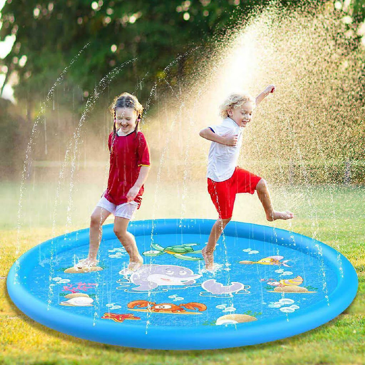 Thảm phun nước cho bé 1m7, tấm đệm phun nước ngoài trời chất liệu pvc , thảm chơi nước, thảm nước ngoài trời cho gia đình, đệm nước 1m7