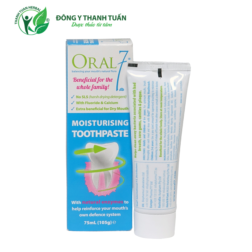 [Sản phẩm UK] Kem đánh răng GIỮ ẨM MIỆNG ORAL7 Moisturising Toothpaste 75ml - Dành cho cho bệnh nhân hôi miệng do khô miệng, người dùng răng giả, người thở bằng miệng khi ngủ