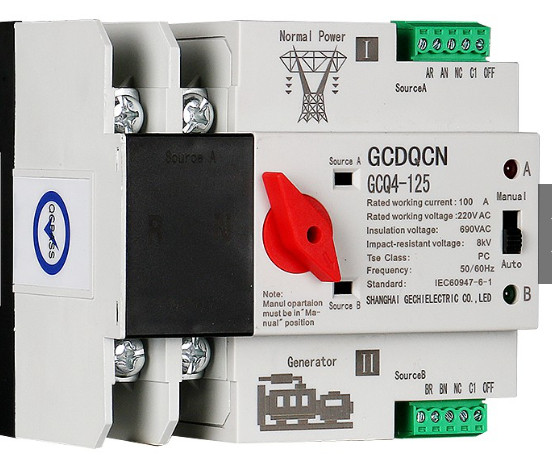 Bộ chuyển đổi nguồn điện tự động ats 100a/2p/220v-gcq4-125 chuyển mạch nhanh không gây mất điện