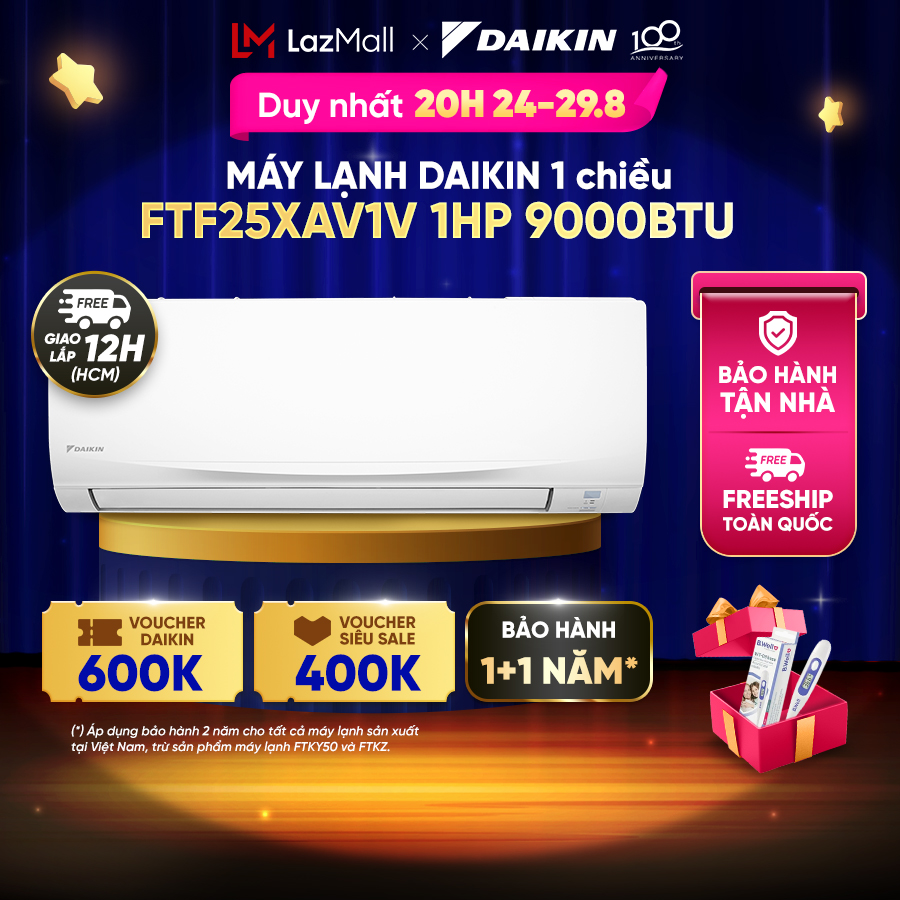 [MIỄN PHÍ CÔNG LẮP ĐẶT] - Máy lạnh/Điều hòa Daikin 1 Chiều FTF25XAV1V 1HP (9000BTU)