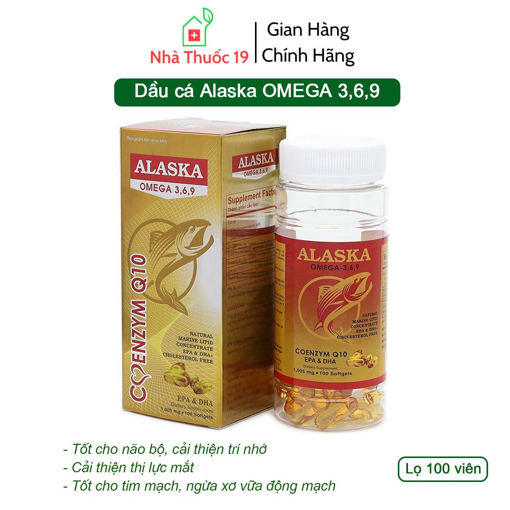Viên Dầu Cá Alaska Omega 369 Coenzym Q10 USA Bổ Não Sáng Mắt Khỏe Mạnh Tim Mạch Tăng Cường Trí Nhớ (Lọ 100 Viên)