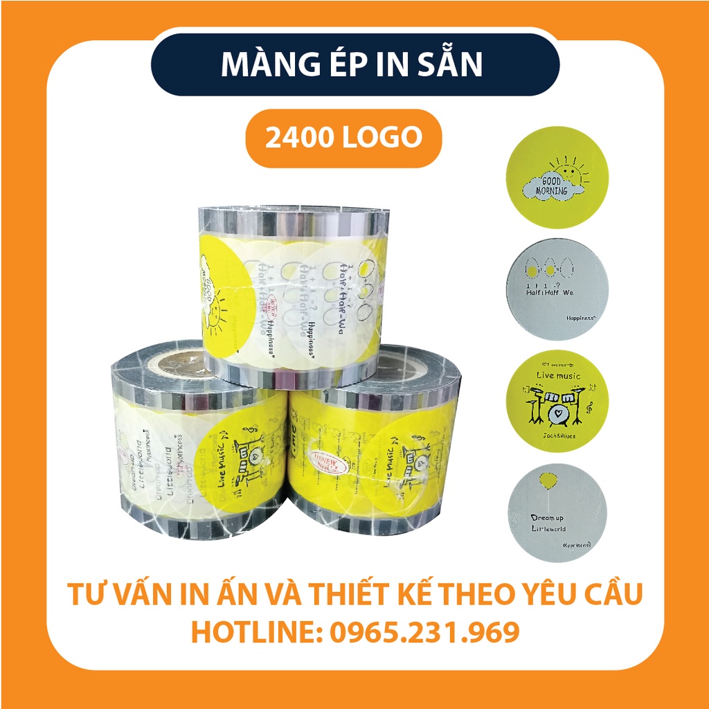 Màng ép ly, cuộn màng ép ly nhựa, màng ép trà sữa, màng ép ly nhựa in sẵn 2400 ly, màng dập cốc, mẫu 4