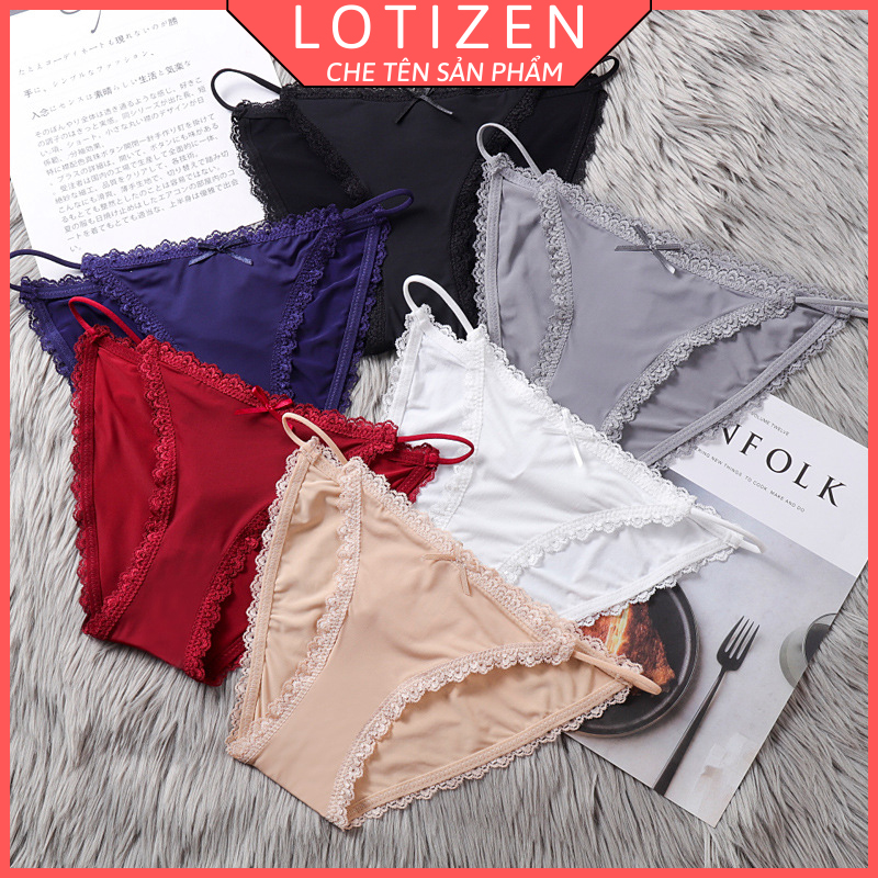 Quần lót nữ sexy thun lạnh viền ren cạp đính nơ LOTIZEN, Quần chíp nữ viền ren dây mảnh sexy mã 131