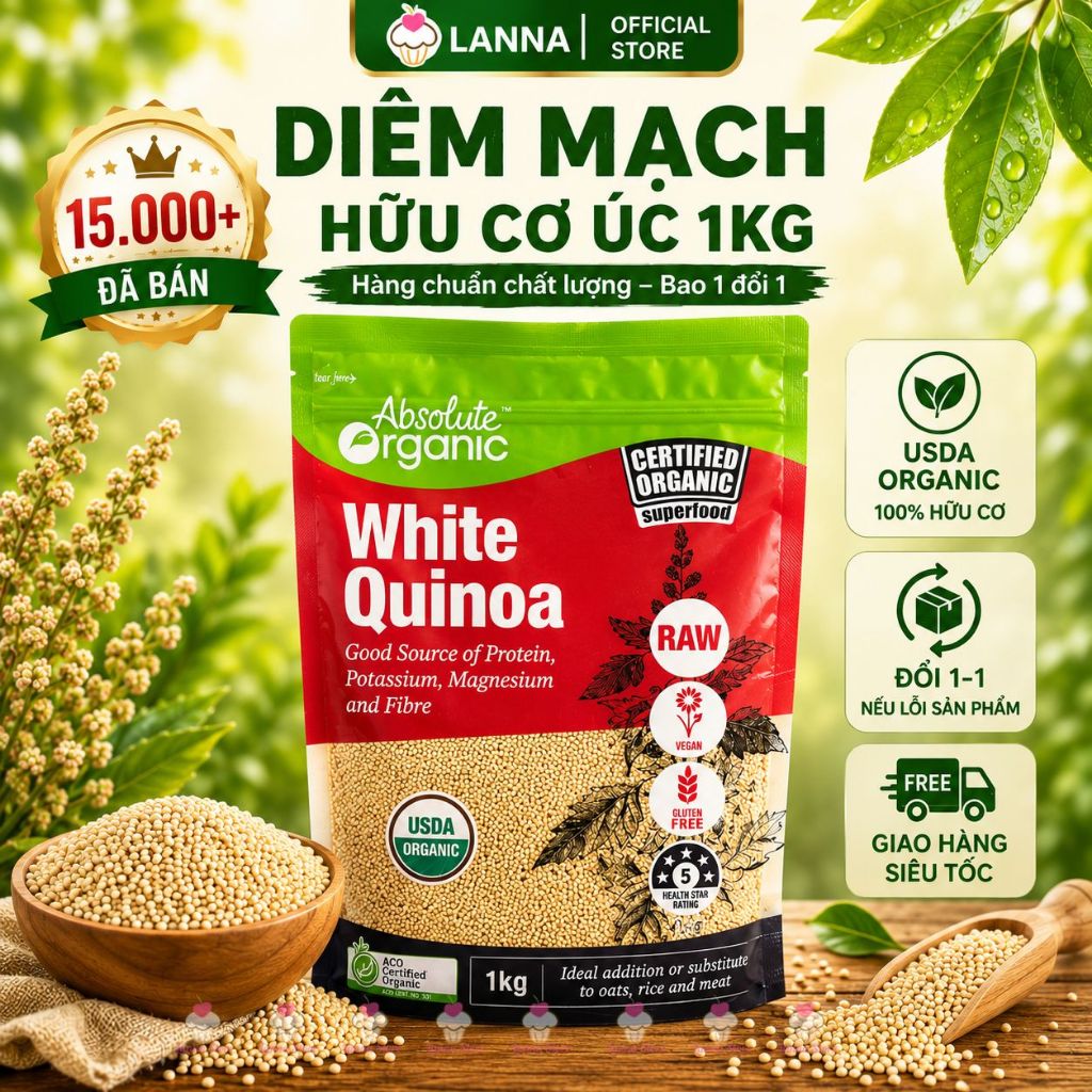 Hạt diêm mạch Organic Quinoa Absolute Organic Gói 1Kg - Úc