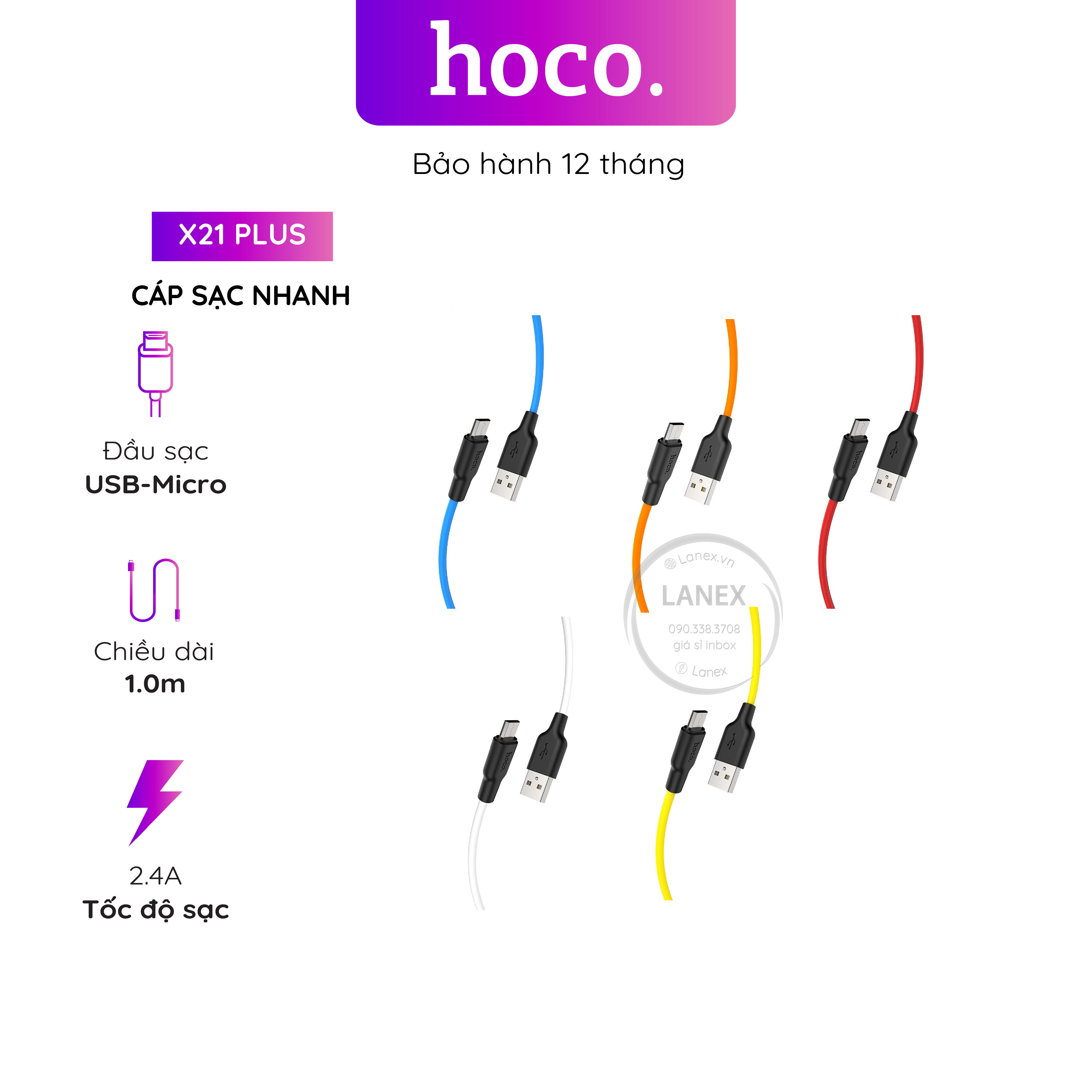 Cáp Sạc Nhanh Hoco X21 Plus Nhựa Silicon Micro 2.4a Dài 1.0m
