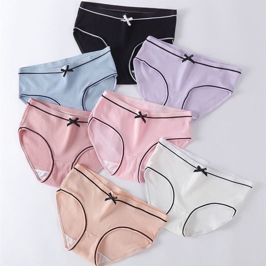 Combo 10 quần lót nữ cotton gân tăm viền đen đính nơ, quần lót ren, quần lót viền ren điệu đà
