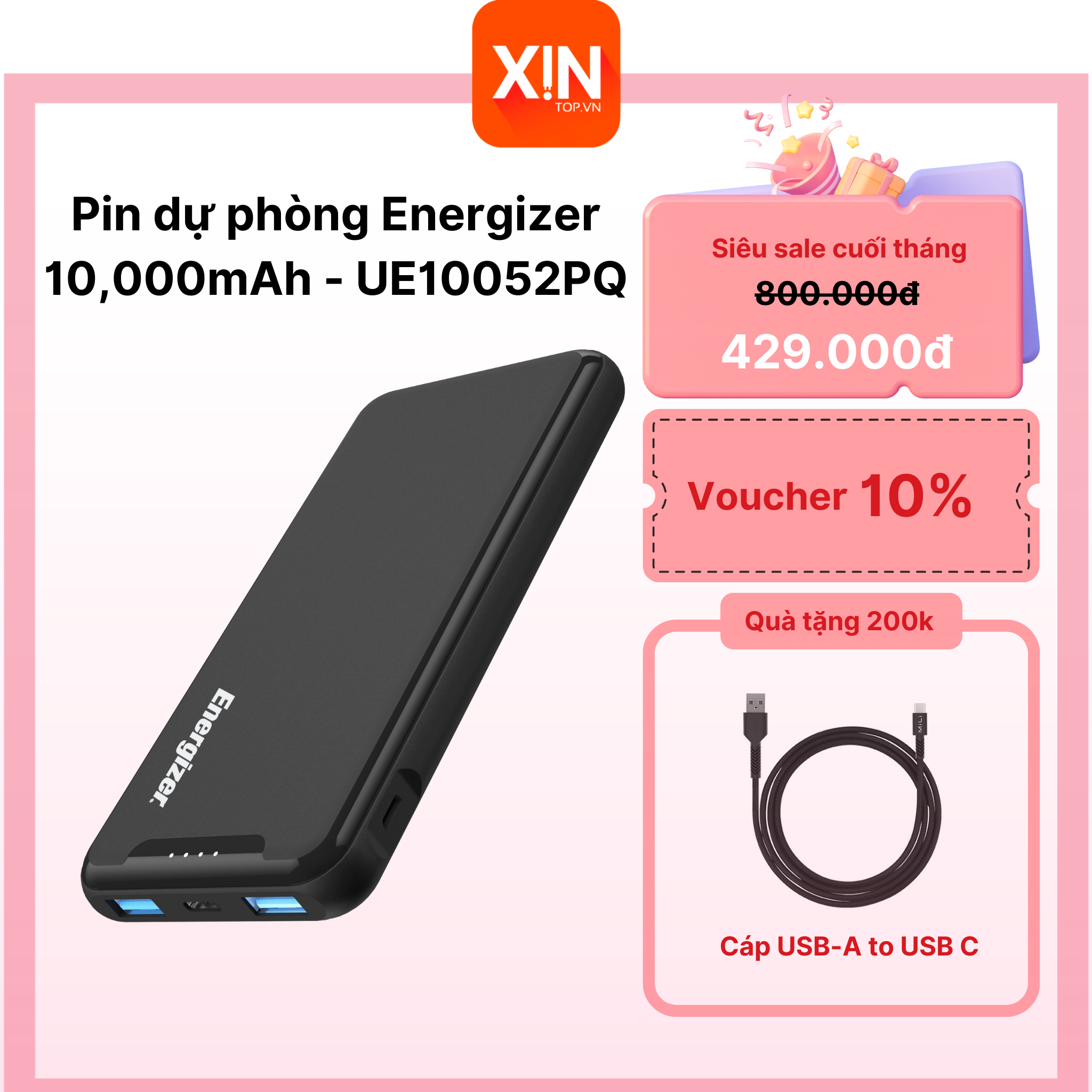 Sạc dự phòng energizer 10,000mah /3.7v li-polymer - ue10052pq