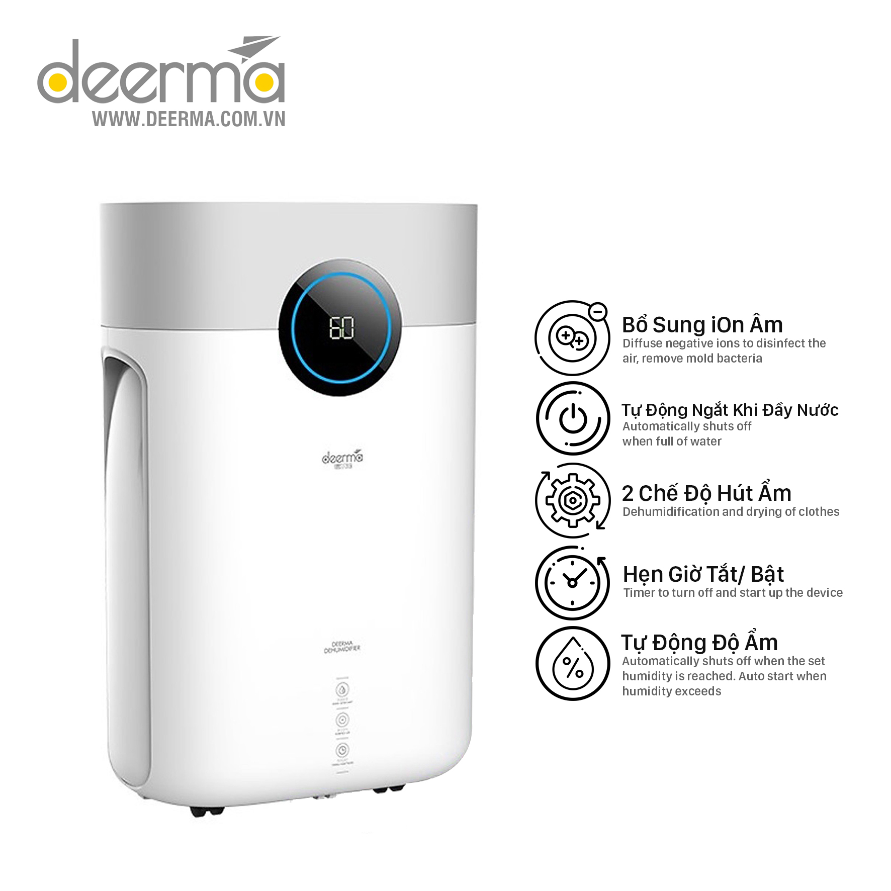 Máy hút ẩm không khí trong nhà deerma dt16c