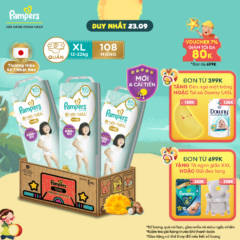 Thùng 3 Tã/ Bỉm Quần PAMPERS Nhật Thượng Hạng Size XL Siêu Mềm Mịn & Thoáng Khí