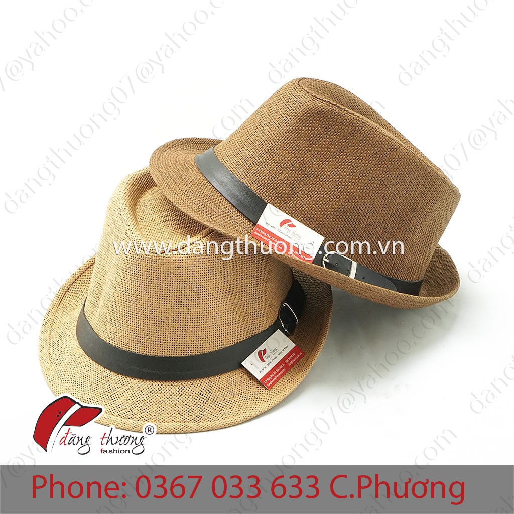 Mũ nón phớt fedora chất liệu cói cao cấp màu nâu + kem