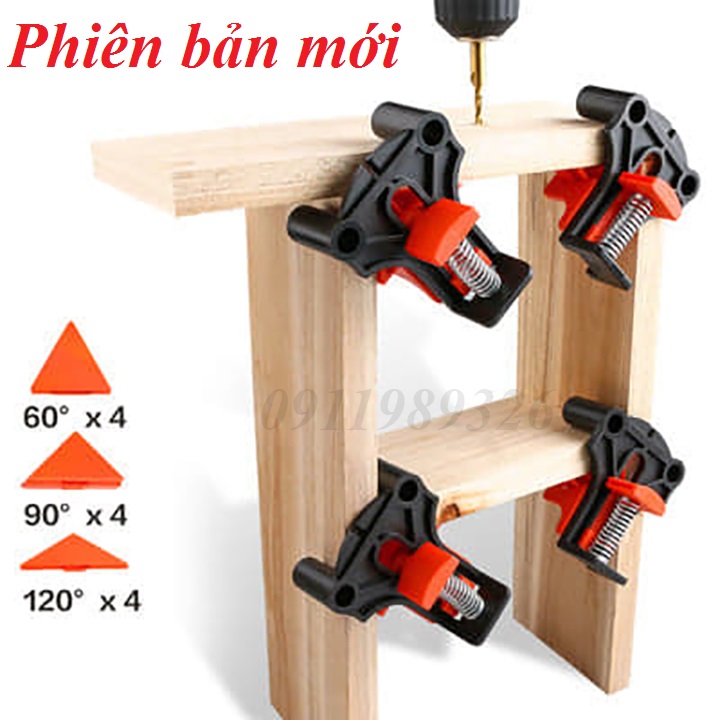 Bộ 4 cảo kẹp gỗ nhanh đa năng vam kẹp 90-60-120 độ kẹp góc vuông góc chữ T phiên bản mới