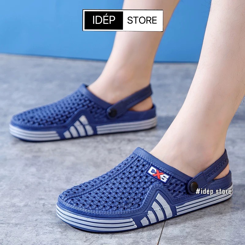 Dép sục nhựa dẻo Nam đi mưa có lỗ lưới thoáng khí chống trượt- Giày sandal bít mũi có quai hậu chống nước, - iDép SL036