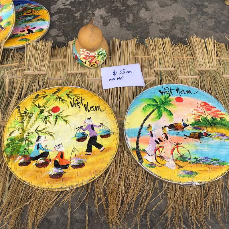 Tranh vẽ phong cảnh trên mẹt tre, mẹt tre vẽ tranh-lh 0978945425