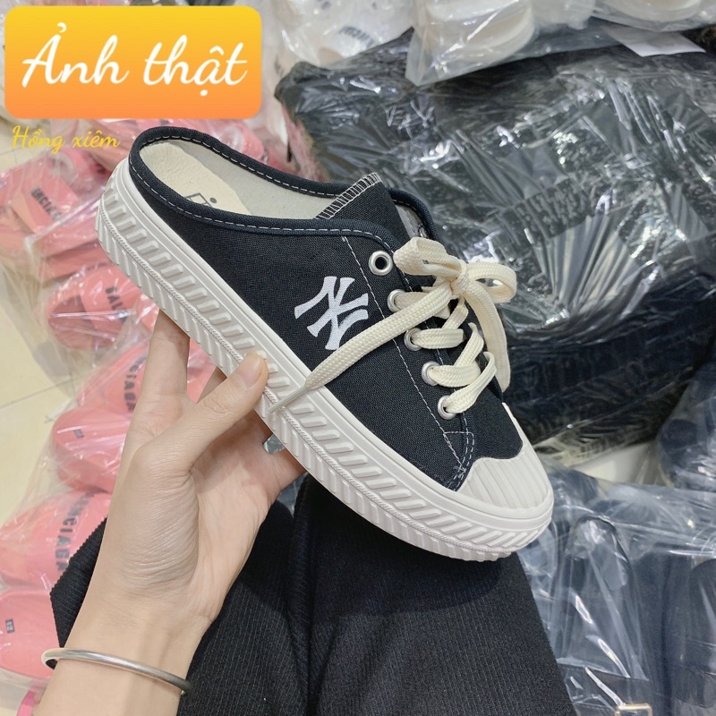 Giày sục thể thao nữ độn đế 3cm thêu chữ ny đẹp mắt