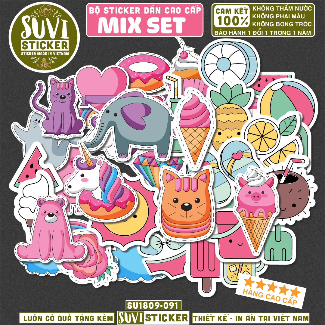 Sticker Set Mix chống nước dán laptop, điện thoại, đàn guitar, mũ bảo hiểm, vali.
