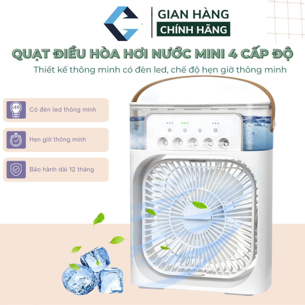 Quạt điều hoà hơi nước mini, quạt để bàn 3 chế độ gió dung tích 600ml tích hợp đèn led, quạt mini, cắm trực tiếp sạc usb