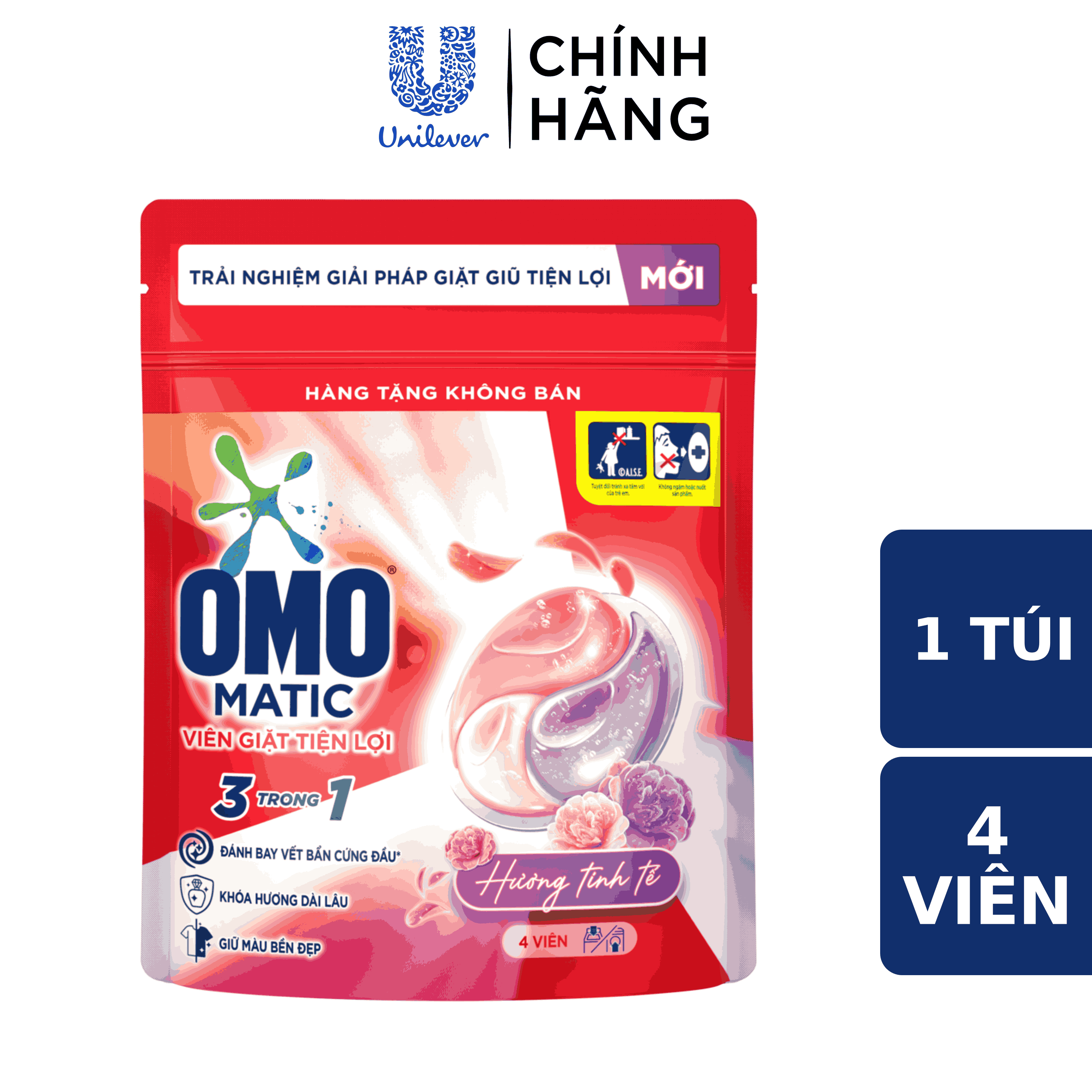 [Hàng tặng không bán - HC Gift] - Túi viên giặt tiện lợi OMO 3 trong 1 Hương Tinh Tế 42g (4 viên/túi