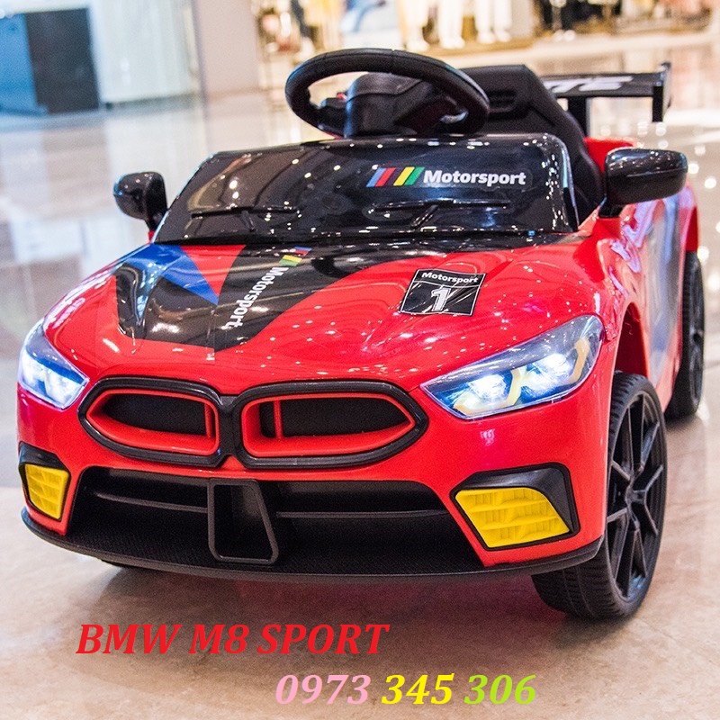 Ô tô điện đồ chơi trẻ em BABY-KID BMW M8-SPORT Có 2 chế độ cho bé tự lái và điều khiển từ xa khoảng cách 50M (Đỏ-Trắng-Vàng-Đen) - Bảo hành 6 tháng