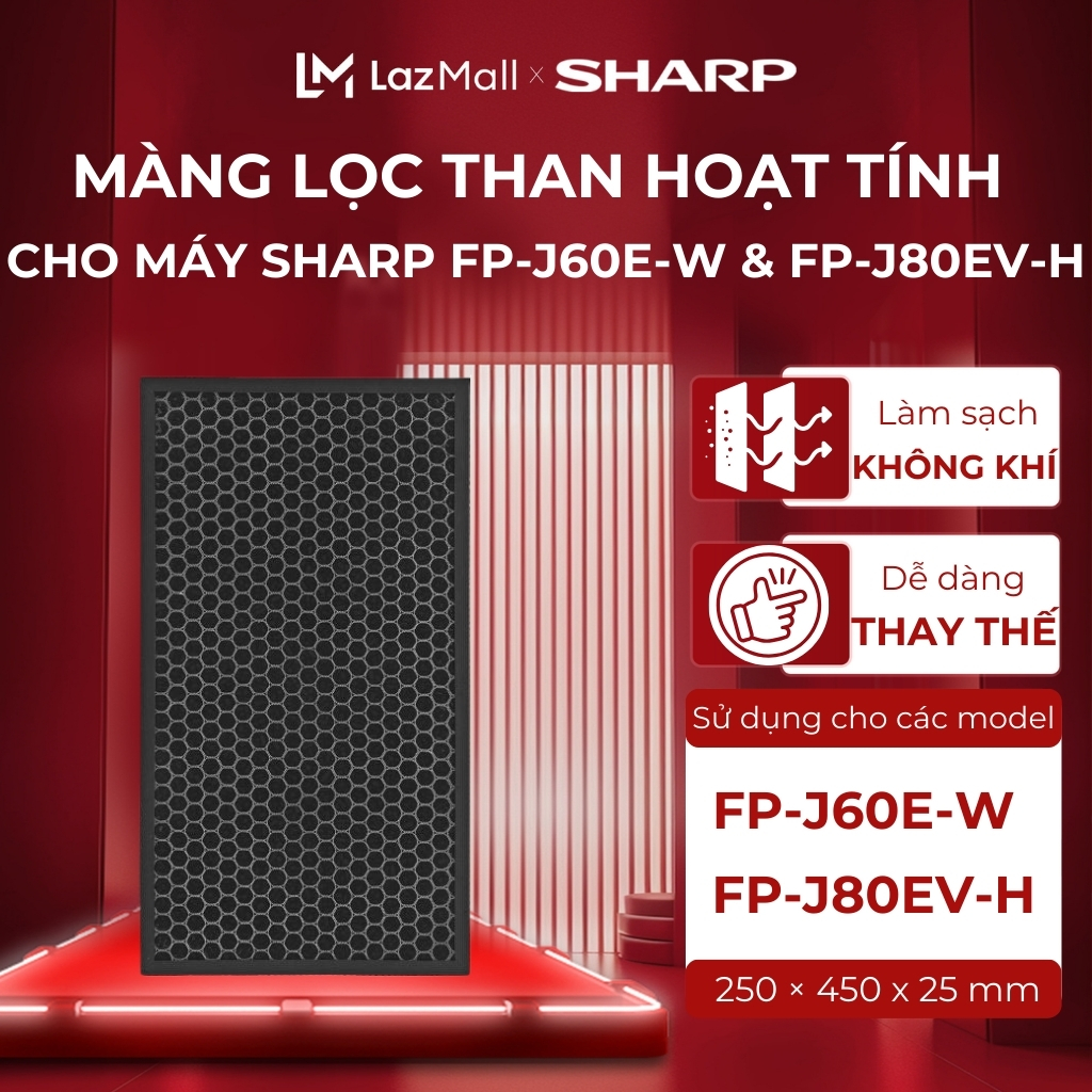 Màng lọc than hoạt tính máy lọc không khí sharp fp-j60e-w và fp-j80ev-h | bộ lọc khử mùi sharp fz-j80dfe | khử các loại mùi hôi khí độc và chống dị ứng