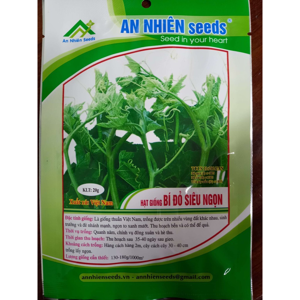 Hạt giống Bí siêu ngọn, bí đỏ ăn đọt, bí siêu đọt An Nhiên gói 20g
