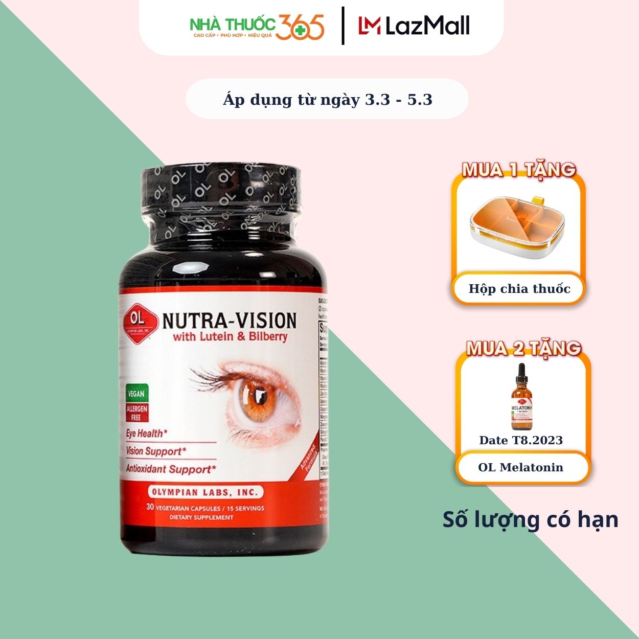 Viên uống bổ mắt olympian labs nutra-vision tăng cường thị lực, cho đôi mắt khoẻ mạnh hộp 30 viên