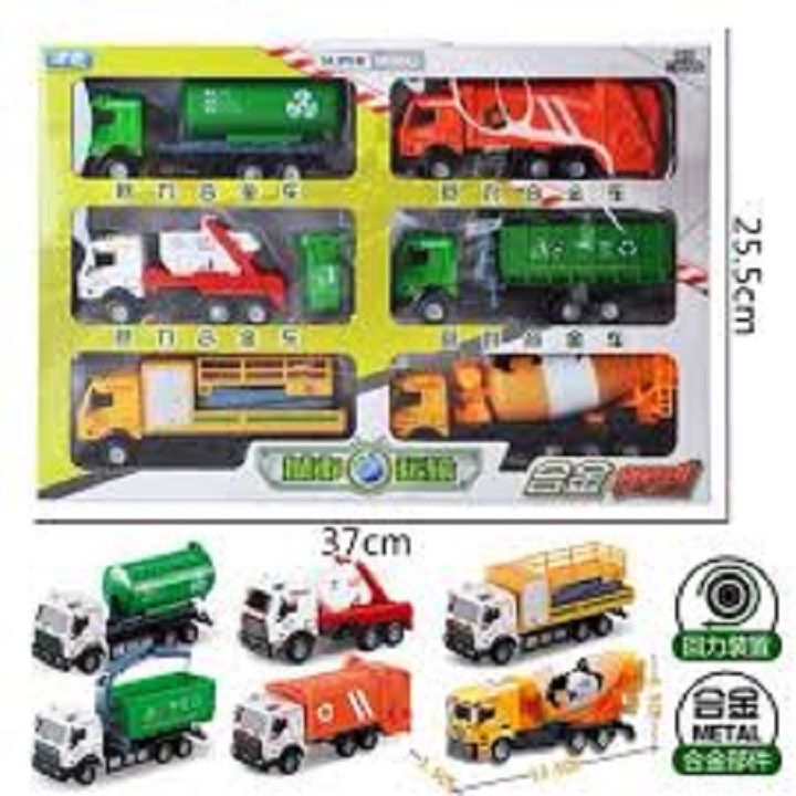 Đồ chơi 6 xe công trình nhiều kiểu dáng bằng sắt chạy trớn dành cho bé trai, Do choi 6 xe cong trinh nhieu kieu dang bang sat chay tron danh cho be trai